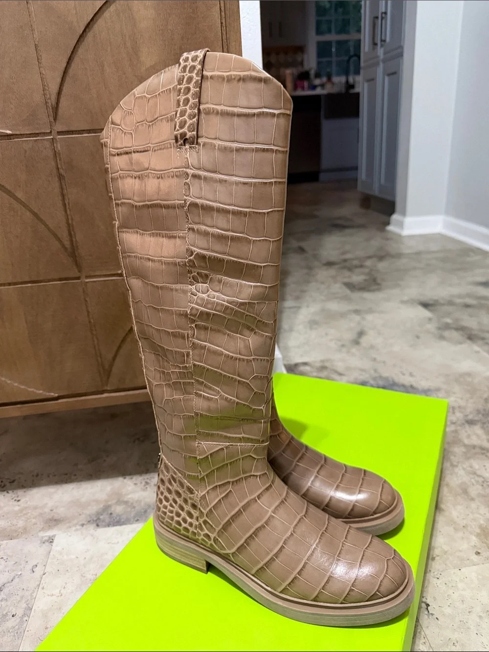Sam Edelman Fable Cedar Croc-Embossed Knee-High Riding Boots - Women